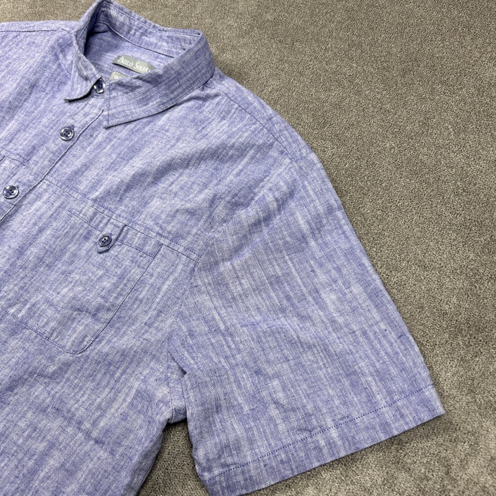 Mens Linen Blend Shirt 2XL Tailored Fit Blue Button Up Pockets Casual Paulo Sola